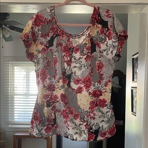 Healing Hands Floral Blouse - Red, Black, and Yellow